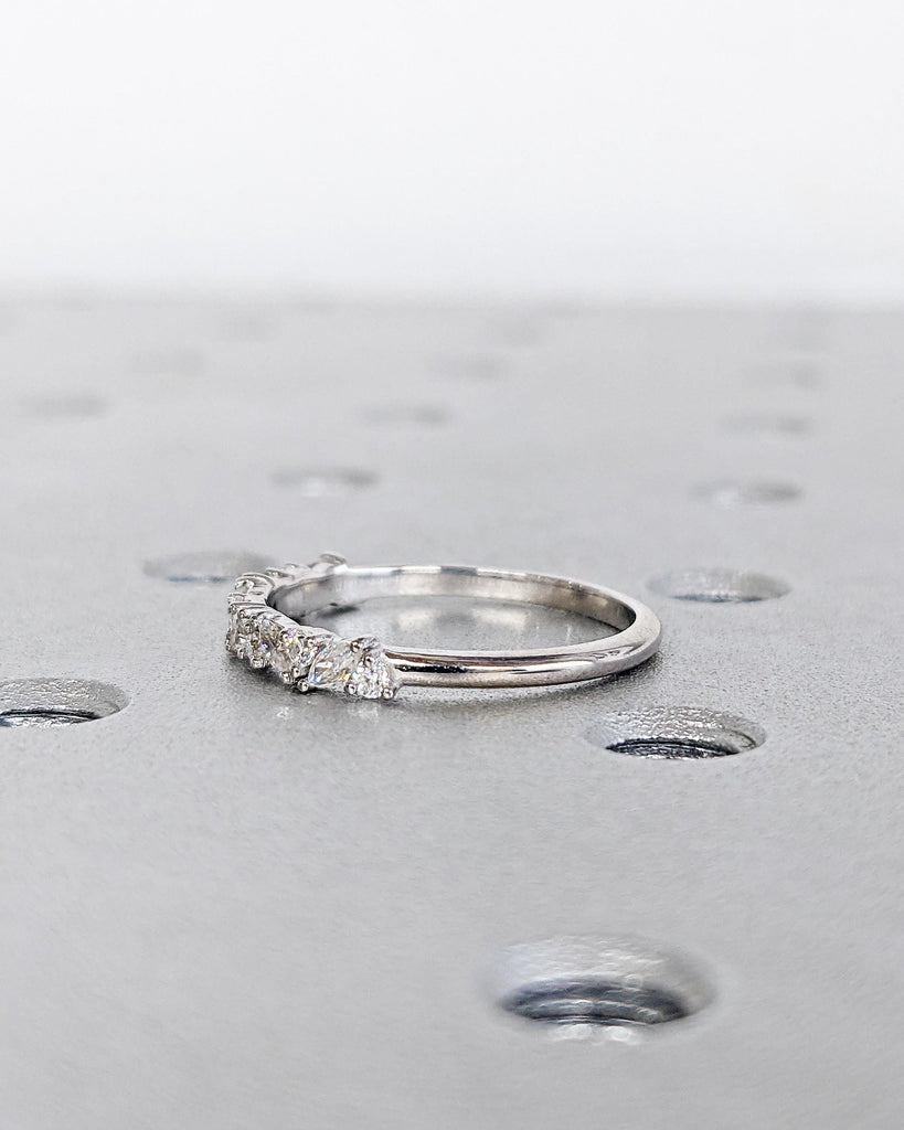 Vintage Lab Diamond Marquise Cut Round Wedding Band | 14K White Gold Wedding Band | Half Eternity Band | Promise Ring Anniversary Band Ring