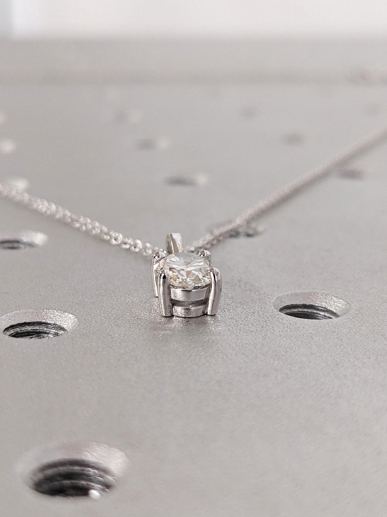 Classic Solitaire Lab Grown Diamond Necklace, Oval Cut White Gold Diamond Pendant, 14K 18K White Gold Eco-Friendly Diamond, Layered Necklace