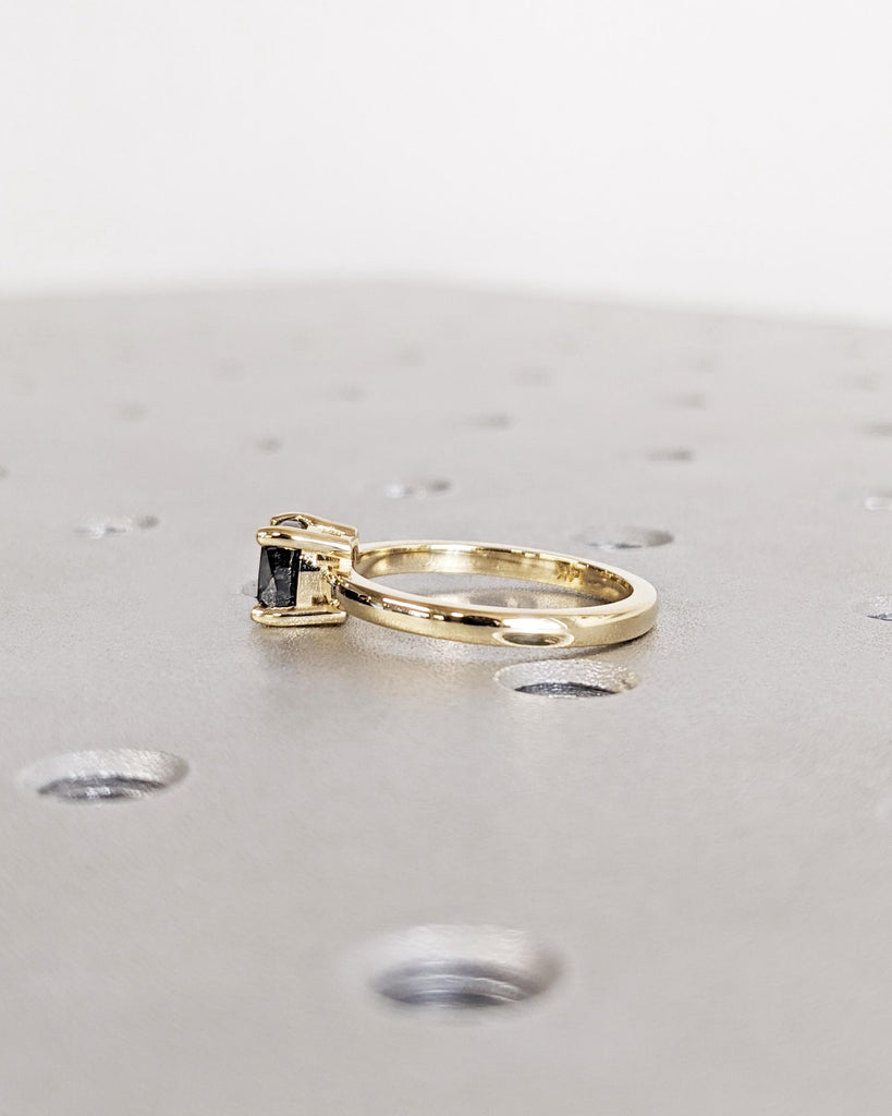 1920's Raw Salt and Pepper Diamond, Rose Cut Cushion Diamond Ring, Unique Engagement, Black, Gray Pear, 14k Yellow, Rose, or White Gold
