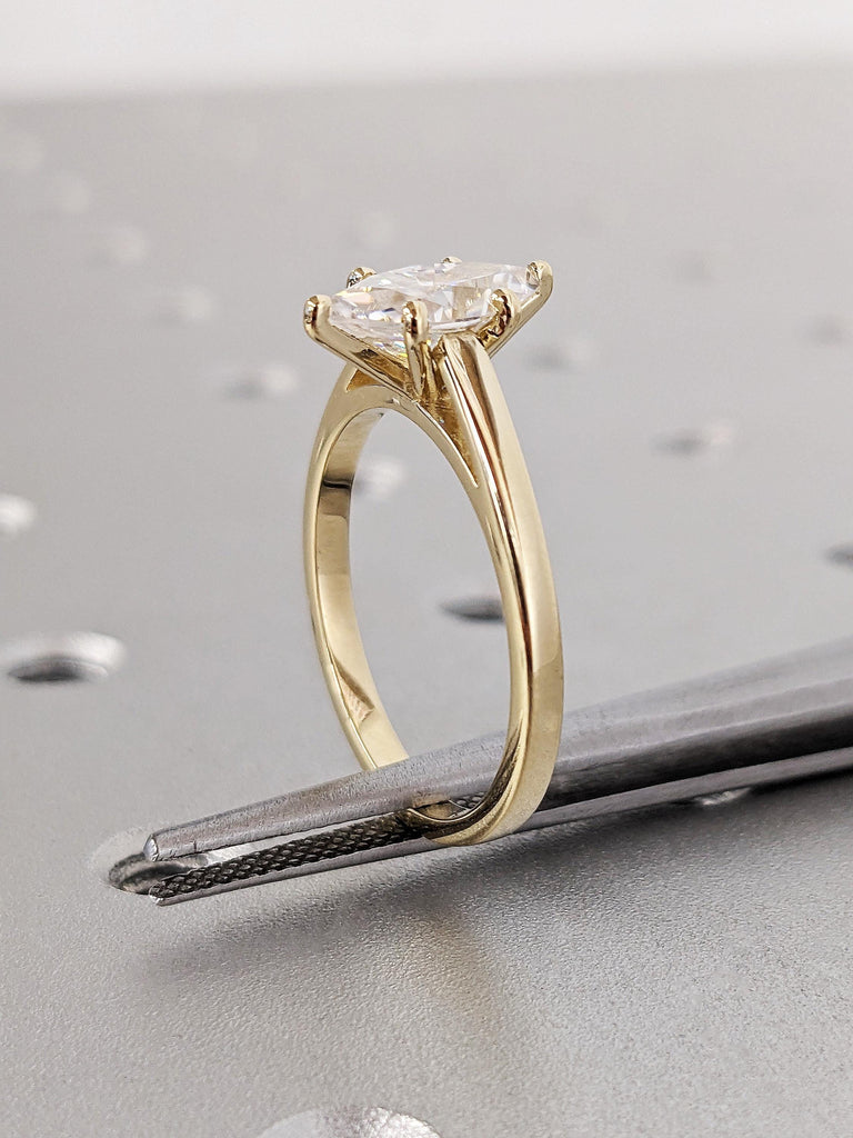 14K Solid Gold Marquise Moissanite Diamond Ring, Wide Band Cathedral Marquise Solitaire Wedding Ring, Classic 6 Prong White Diamond Ring
