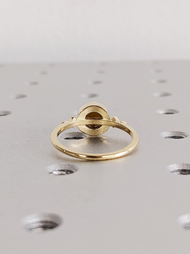 Unique Round Cut Raw Salt and Pepper Brown Diamond Engagement Ring, 14K Solid Yellow Gold Talon Prong Wedding Ring, Vintage Rose Cut Diamond