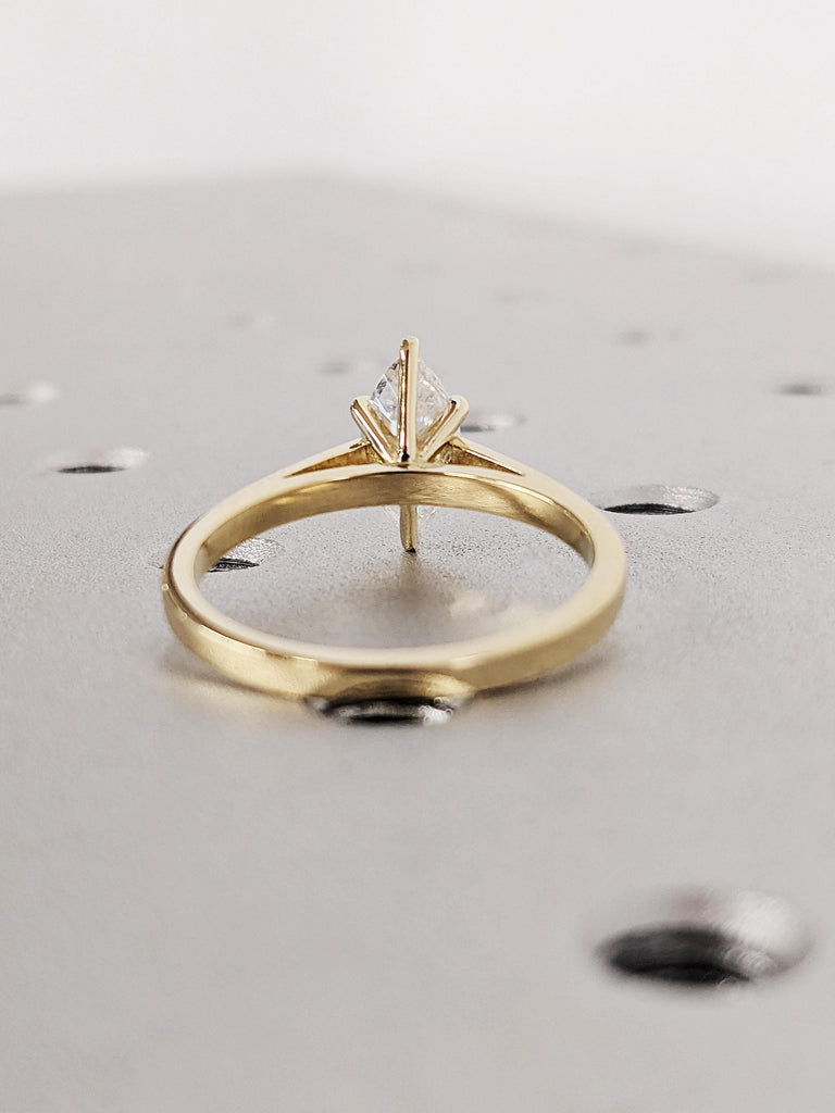 Marquise Cut Lab Grown Diamond Cathedral Engagement Ring, 14k Solid Yellow Gold Solitaire Wide Band Wedding Ring, Vintage Gold Bridal Ring