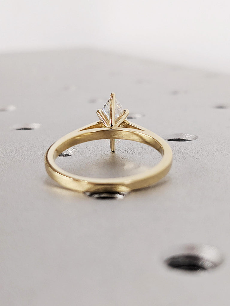 14K Solid Yellow Marquise Cut Lab Diamond Ring, Vintage Cathedral Marquise Moissanite Wedding Ring, Classic Modern Bridal Engagement Ring