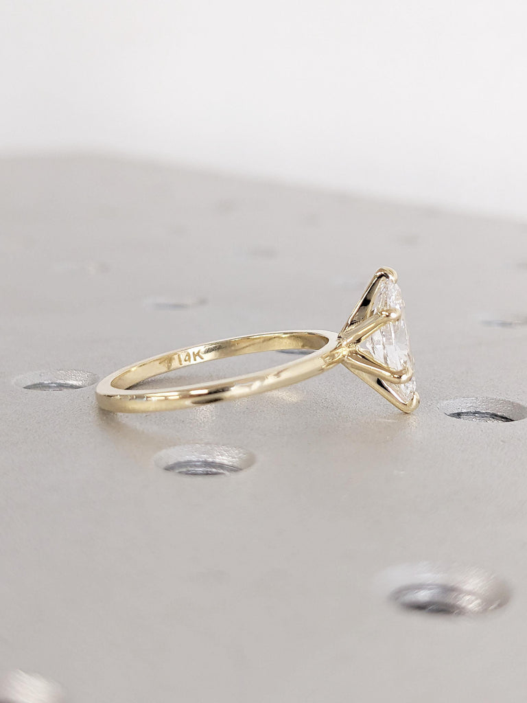 Marquise Lab Grown Diamond Engagement Ring, 14k Solid Gold Solitaire Ring, Lab Diamond Ring