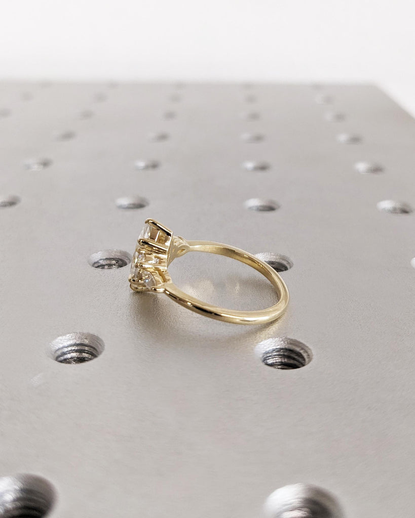 Marquise Engagement Ring, Marquise Lab Diamond Engagement Ring, IGI Certified, Claw Prong, Marquise & Round Accent Diamond Gold Wedding Ring