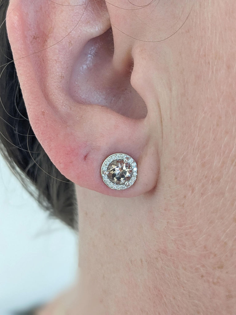 0.5 Carat Round Morganite Stud Earrings, 5mm Simple Blush Pink Morganite Stud Earrings, Morganite Bridal Earrings, Minimalist Earrings