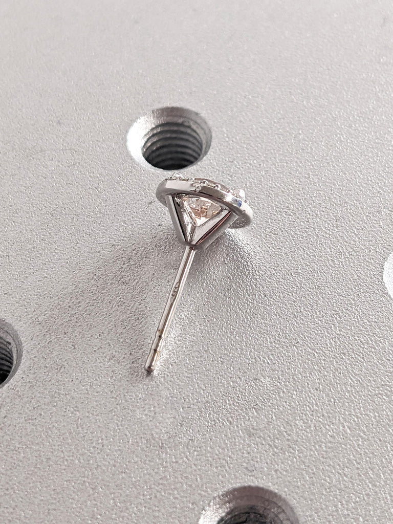 Moissanite Halo Solid Gold Women Earrings | Round Morganite Studs Earrings | Eco Friendly Earrings