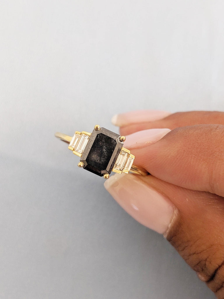 Emerald Cut Baguette Ring, Multi Stone Ring, Unique Anniversary Ring