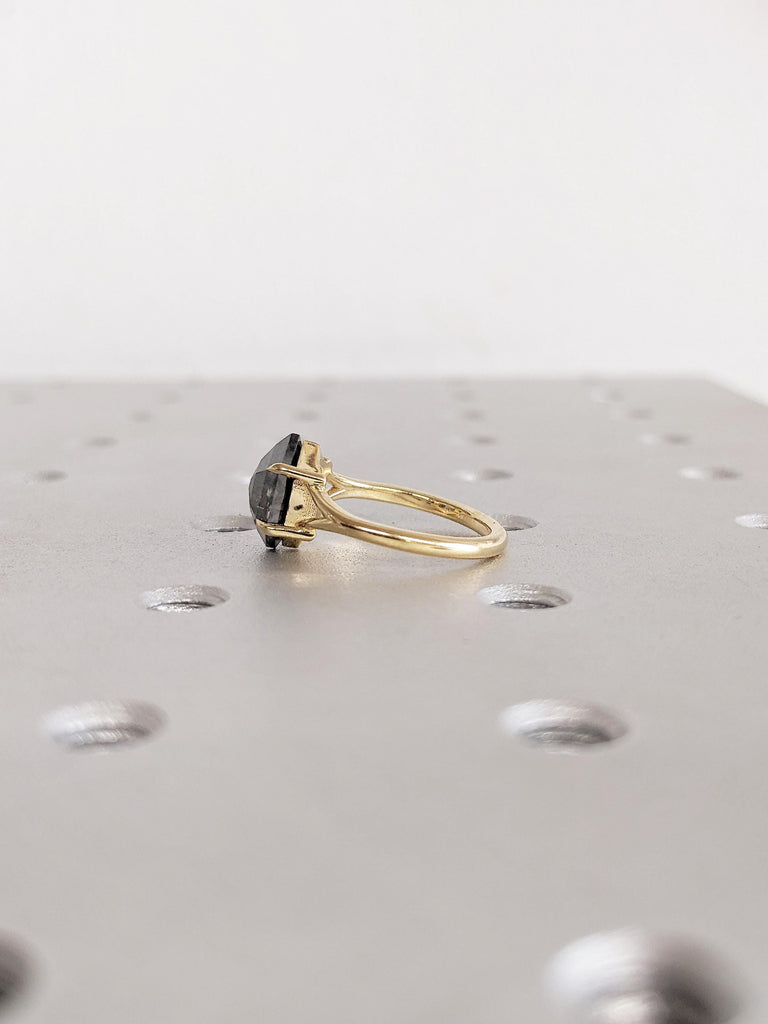 Salt and Pepper Diamond Engagement Ring, 14k/18k Yellow Gold Hexagon Ring, Split Shank Ring, Solitaire Ring, Handmade Rings, Minimalist Ring