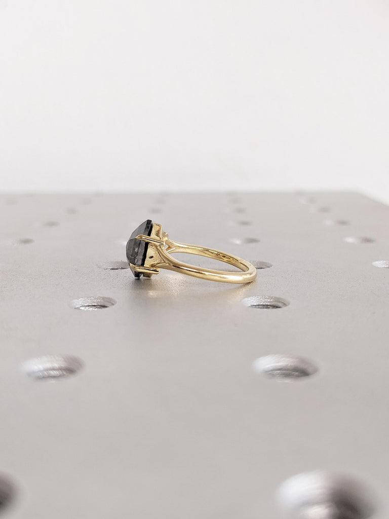 Split Shank Engagement Ring, Vintage Salt and Pepper Diamond Ring, 18k Solid Gold Ring, Hexagon Diamond Ring, Personalized Statement Ring