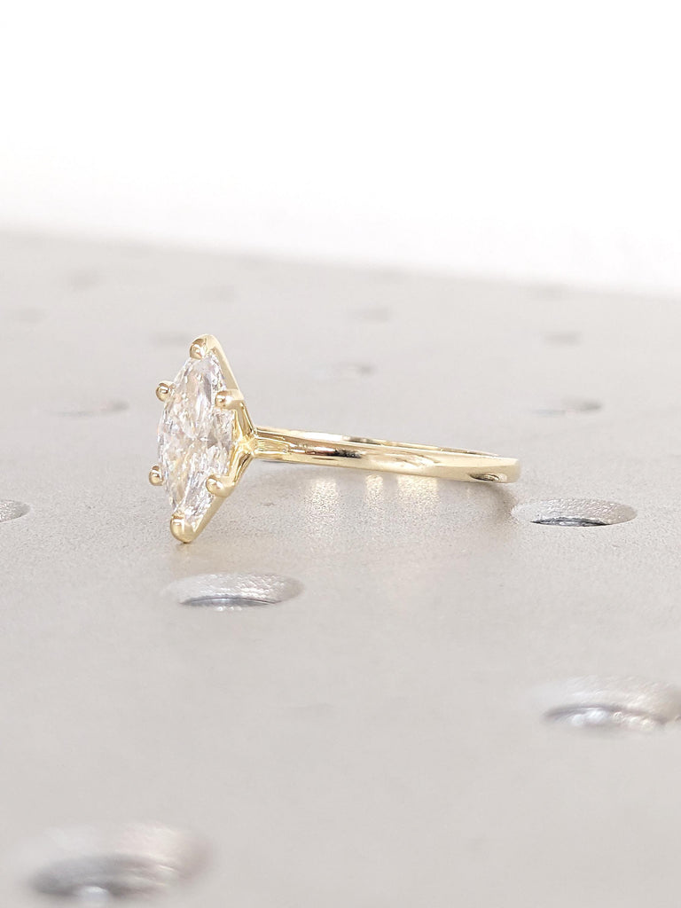Marquise Lab Grown Diamond Engagement Ring, 14k Solid Gold Solitaire Ring, Lab Diamond Ring