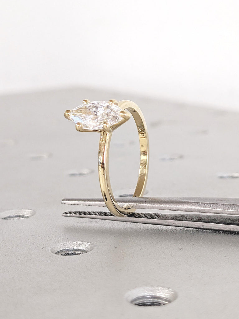 Marquise Lab Grown Diamond Engagement Ring, 14k Solid Gold Solitaire Ring, Lab Diamond Ring