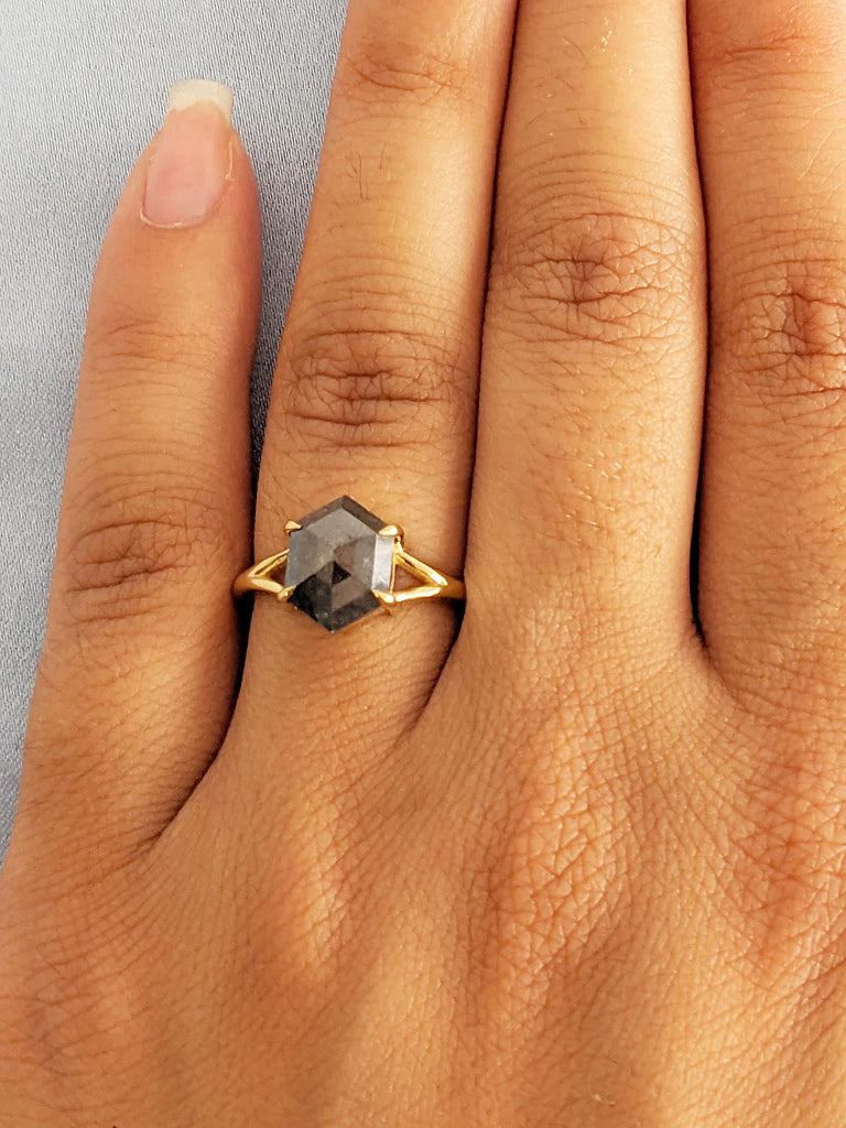 Split Shank Engagement Ring, Vintage Salt and Pepper Diamond Ring