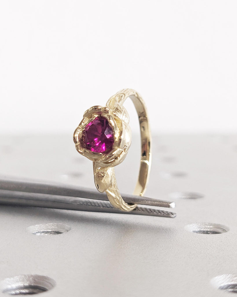 Art Nouveau Ring, Ruby Flower Ring | Red Ruby Ring Rose Gold | Ruby Ring Band | Vintage Ruby Ring 14K Rose Gold Floral Ruby Engagement Ring
