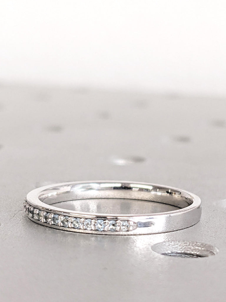 Aquamarine Matching Ring, 14k White Gold Stacking Ring, Women Wedding Band, Aquamarine Half Eternity Band, Stackable Ring, Gemstone Jewelry
