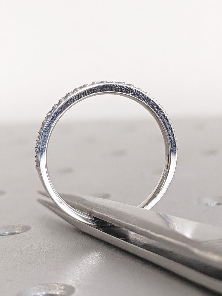 Half Eternity Blue Aquamarine Ring, 14k White Gold Wedding Band, Matching Ring, Stacking Ring