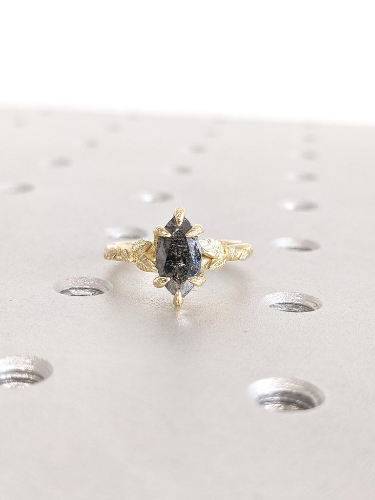 Salt and Pepper Diamond Ring, Floral Ring