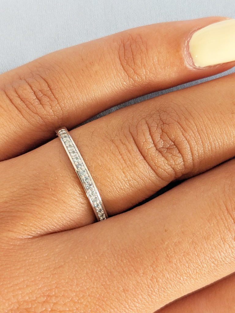 Half Eternity Blue Aquamarine Ring, 14k White Gold Wedding Band