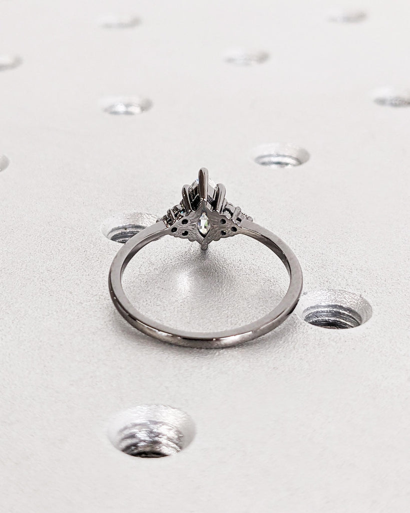 14K Black Gold Marquise Moissanite Engagement Ring, Art Deco Marquise Solitaire Promise Ring, Vintage Wedding Ring, Moissanite Cluster Ring image #7