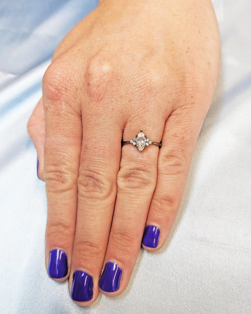 Marquise Lab Diamond Engagement Ring | 14K Black Gold Vintage Marquise Solitaire Ring | Classic Promise Ring | Dainty Bridal Ring for Women