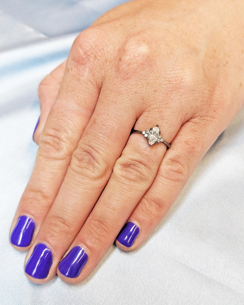 Marquise Lab Diamond Engagement Ring | 14K Black Gold Vintage Marquise Solitaire Ring | Classic Promise Ring | Dainty Bridal Ring for Women