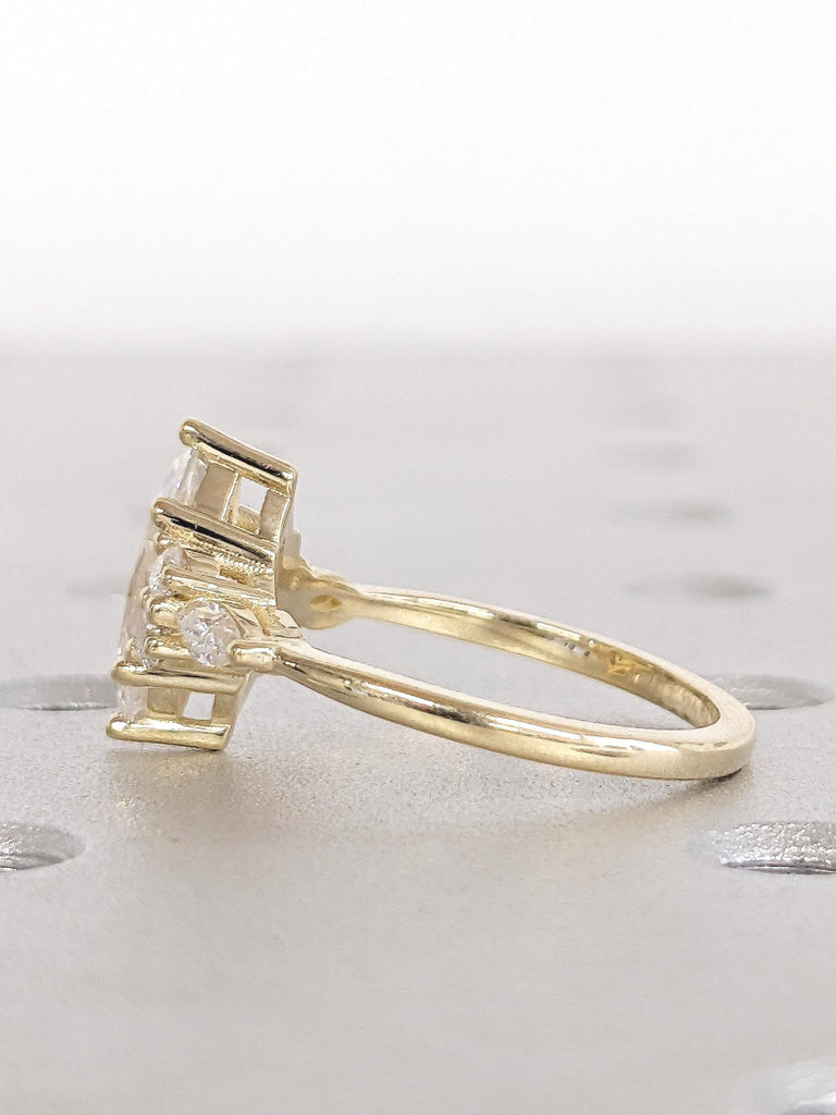 Marquise Cut Diamond Engagement Ring, Art Deco Lab Grown Diamond Ring, 14k Solid Gold Round Marquise Cluster Ring, Statement Rings for Women