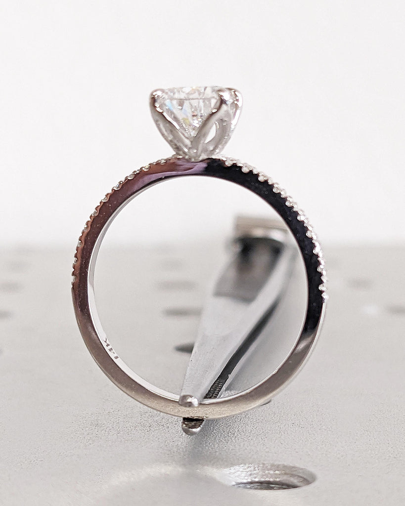 Pear Engagement Ring - Tulip Basket Prongs Moissanite Ring - Round Accent Diamonds Wedding Ring - Nature Promise Ring - 14K White Gold Ring