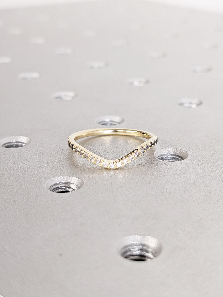 Ombre Diamond Wedding Band, 14k Yellow Gold Wedding Band, Stackable Rings, Vintage Wedding Band, Half Eternity Band, Simple Wedding Band