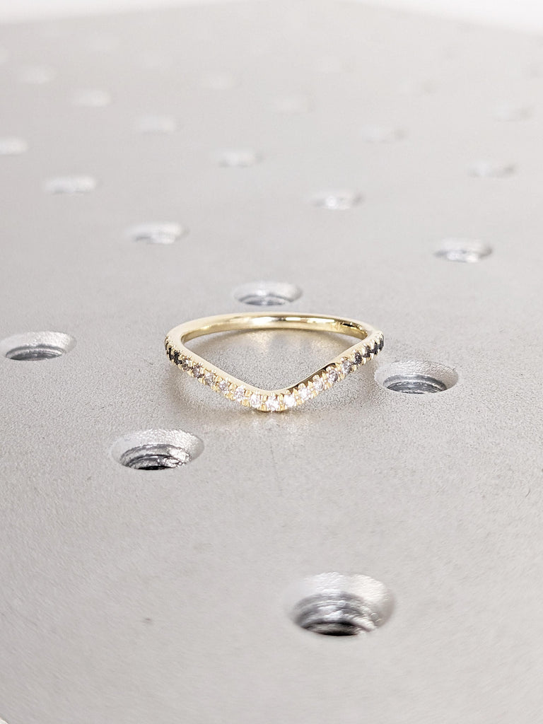 Curved Wedding Band, Dainty 14k Gold Stacking Ring for Women, Matching Ring, Wedding Band Women, Anniversary Gift, Unique Ombre Diamond Band