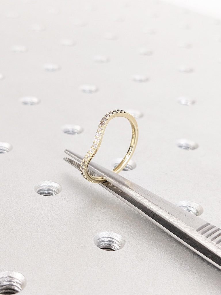 Ombre Diamond Wedding Band, 14k Yellow Gold Wedding Band, Stackable Rings, Vintage Wedding Band, Half Eternity Band, Simple Wedding Band