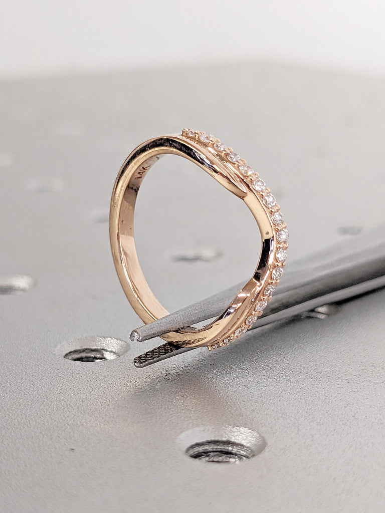 Diamond Wedding Band, 14k Rose Gold Wedding Ring, Diamond Stacking Ring, Womens Wedding Band, Personalized Gift for Her, Dainty Wedding Band