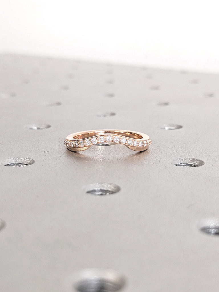Diamond Wedding Band, 14k Rose Gold Wedding Ring, Diamond Stacking Ring, Womens Wedding Band, Personalized Gift for Her, Dainty Wedding Band