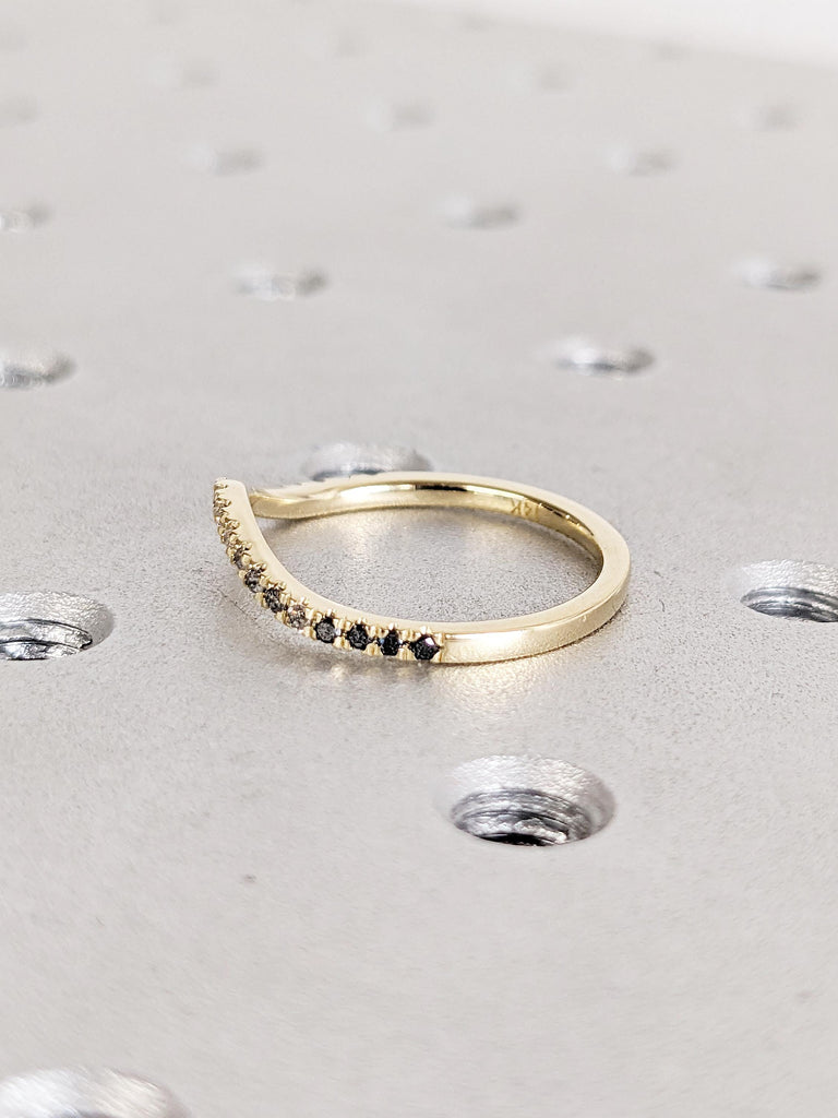 Curved Wedding Band, Dainty 14k Gold Stacking Ring for Women, Matching Ring
