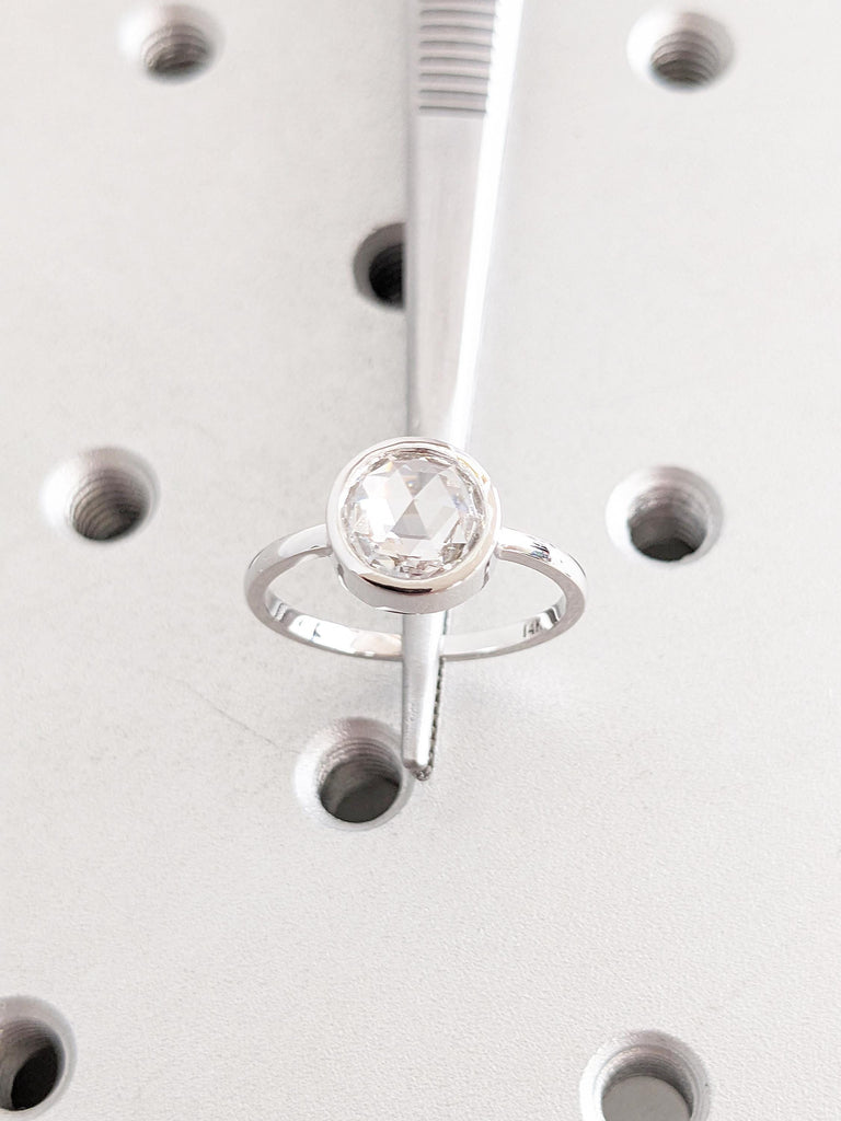 14k White Gold Ring, Solitaire Ring, Moissanite Ring