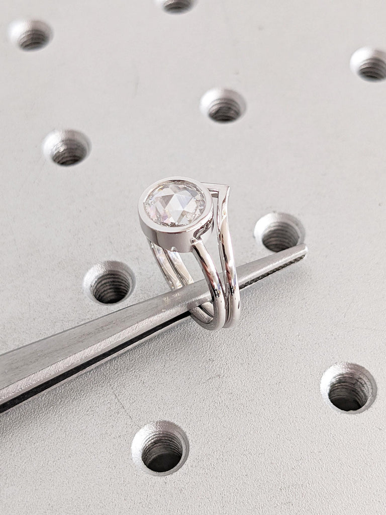 Lab Grown Diamond Engagement Ring, 14k White Gold Bezel Ring