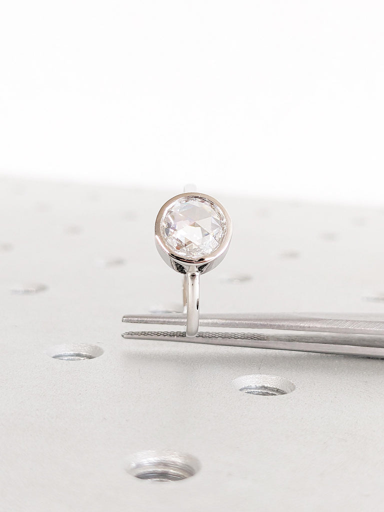 Lab Grown Diamond Ring, White Gold Engagement Ring, Bezel Set Ring, Rose Cut Diamond Ring, Solitaire Promise Ring, Round Lab Diamond Ring