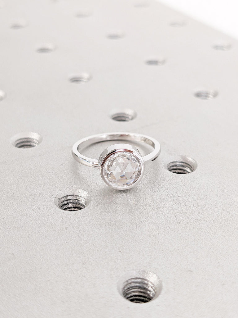 Moissanite Engagement Ring, Bezel Set Ring