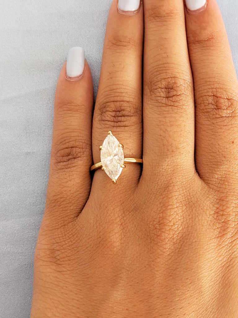 Marquise Moissanite Engagement Ring, Hidden Halo Ring, 18k Solid Gold Ring, Statement Ring, Solitaire Moissanite Ring, Unique Gift for Mom