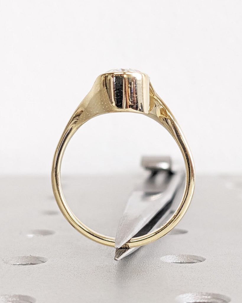 3 Carat Lab Grown Diamond Ring / 14K Yellow Gold Bypass Engagement Ring / Oval Solitaire Wedding Ring / Certified IGI Lab Diamond Bezel Ring