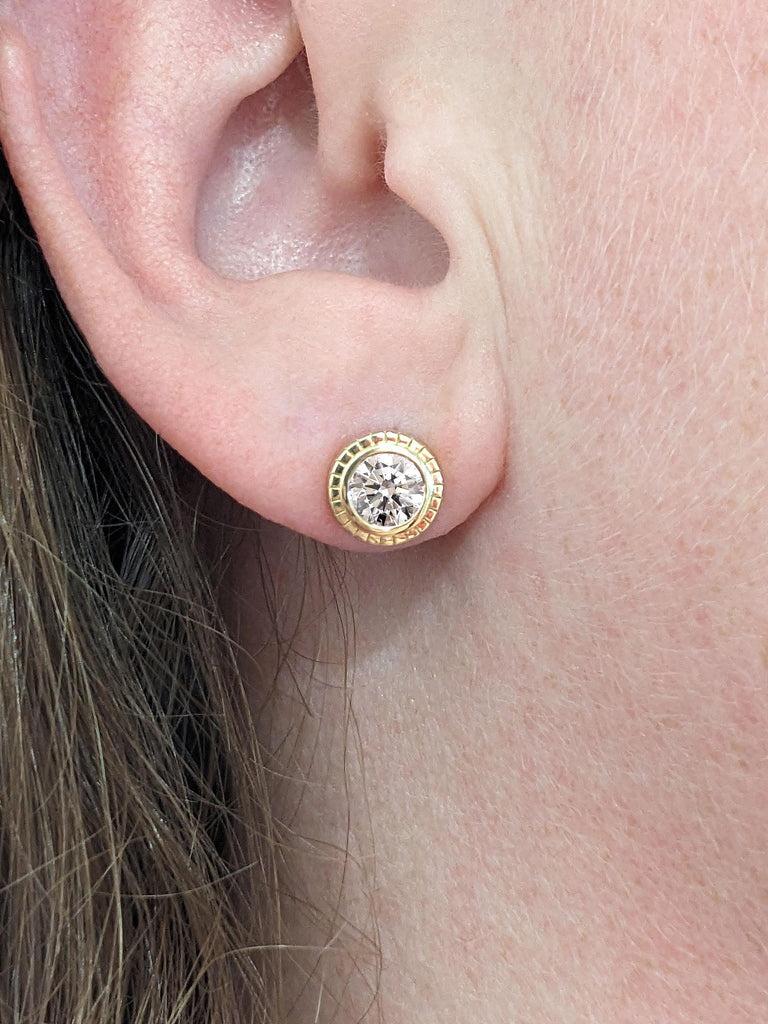 VVS Moissanite Stud Earrings | 14k Yellow Gold Round Solitaire Earrings | Bezel set Woman Earrings | Everyday Wear Moissanite Earrings Gift