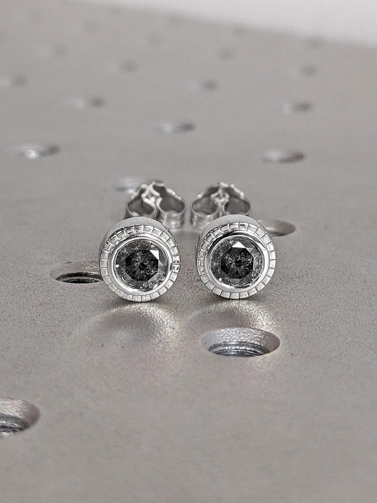 14K Salt and Pepper Diamond Studs, Natural Grey Diamond Stud Earrings, Everyday Diamond Earrings, Anniversary Gift for Her, Christmas Gift for her