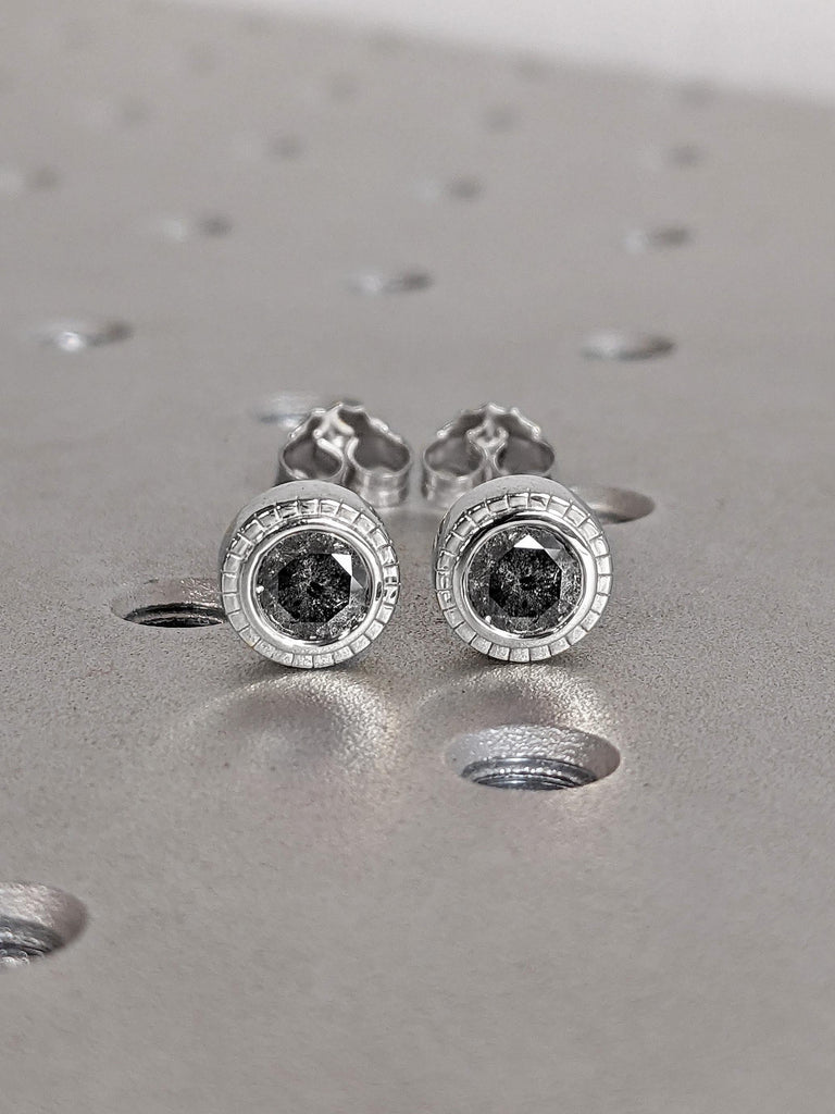 14K Salt and Pepper Diamond Studs, Natural Grey Diamond Stud Earrings, Everyday Diamond Earrings, Anniversary Gift for Her, Christmas Gift for her