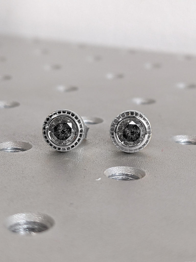 14K Gold Salt and Pepper Diamond Studs | Natural Grey Diamond Round Stud Earrings | Everyday Diamond Earrings | Anniversary Gift for Her
