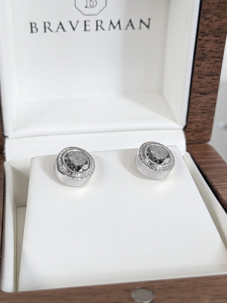 14K Gold Salt and Pepper Diamond Studs | Natural Grey Diamond Round Stud Earrings | Everyday Diamond Earrings | Anniversary Gift for Her