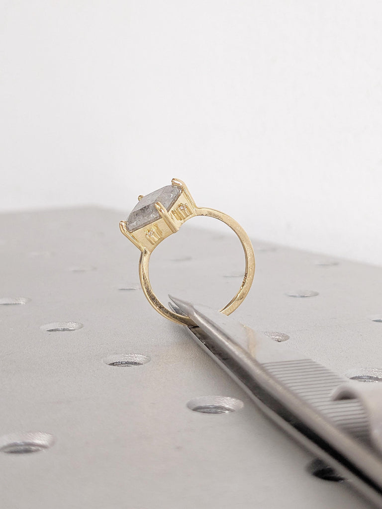 Vintage Engagement Ring, Salt and Pepper Diamond Ring, 14/18k Solid Gold Ring, Princess Cut Diamond Promise Ring, Unique Personalized Ring