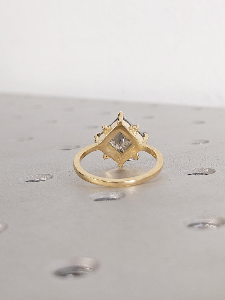 Princess Cut Salt and Pepper Diamond Engagement Ring, Dainty 18k Gold Ring, Solitaire Ring, Wedding Anniversary Ring, Birthday Gift for Her image #4