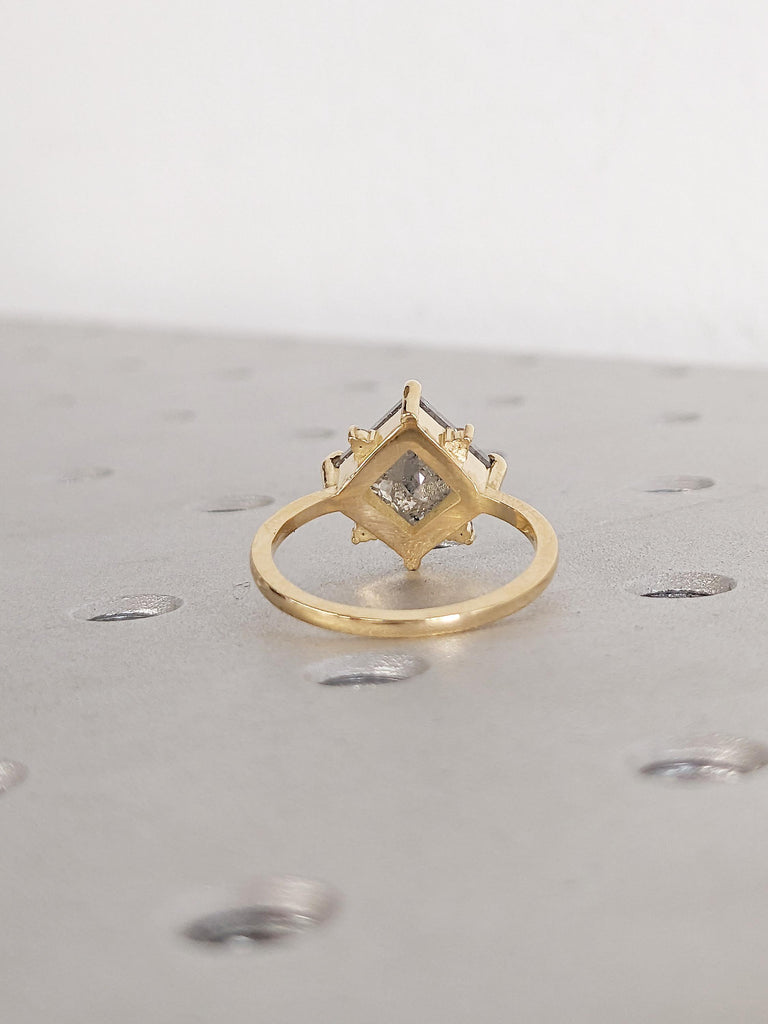 Princess Cut Salt and Pepper Diamond Engagement Ring, Dainty 18k Gold Ring, Solitaire Ring, Wedding Anniversary Ring, Birthday Gift for Her