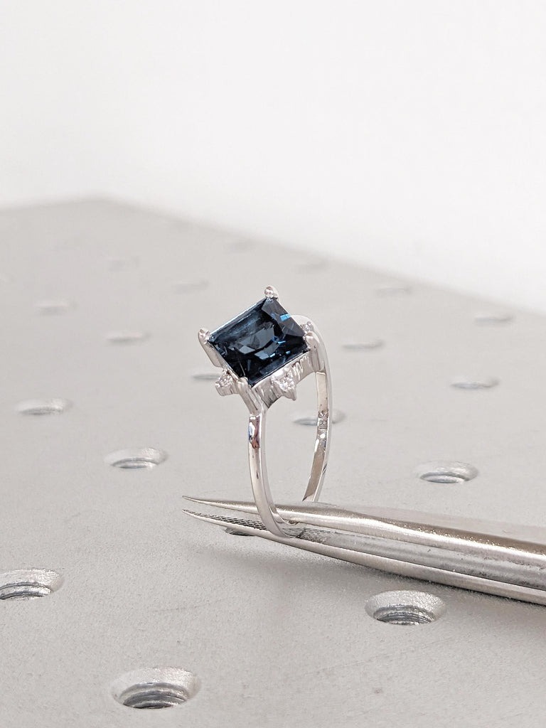 Princess Cut Ring, London Blue Topaz Ring, 18k White Gold, Gemstone Jewelry, November Birthstone Ring, Unique Gift for Mom, Topaz Jewelry