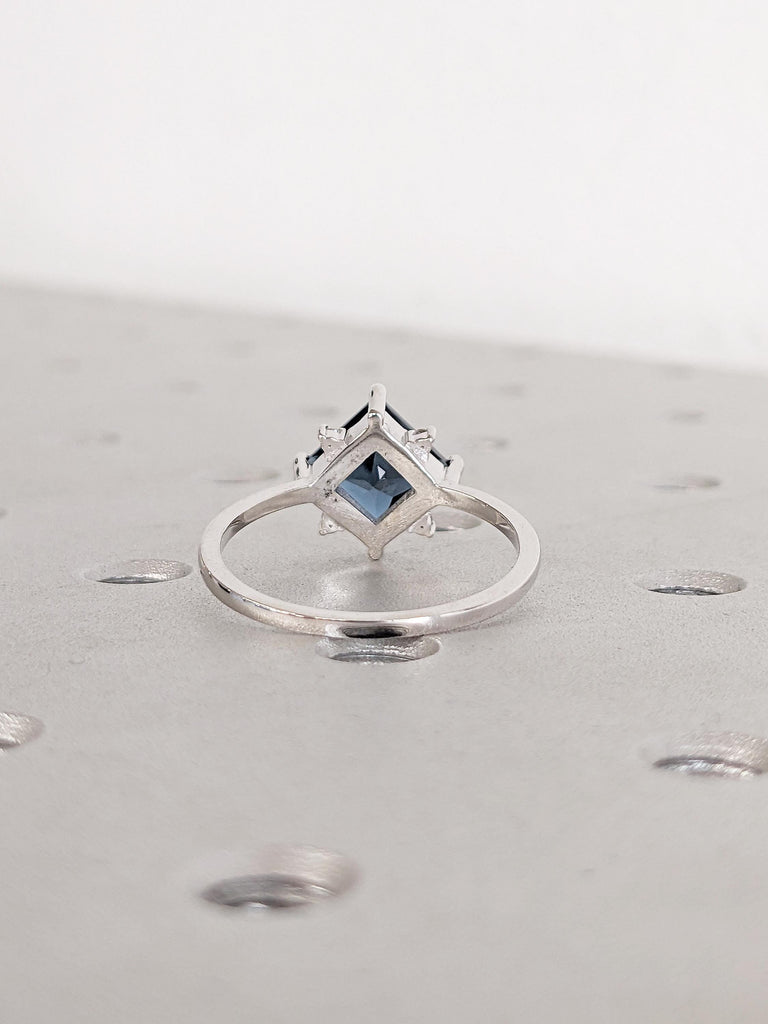 Princess Cut Ring, London Blue Topaz Ring, 18k White Gold, Gemstone Jewelry, November Birthstone Ring, Unique Gift for Mom, Topaz Jewelry