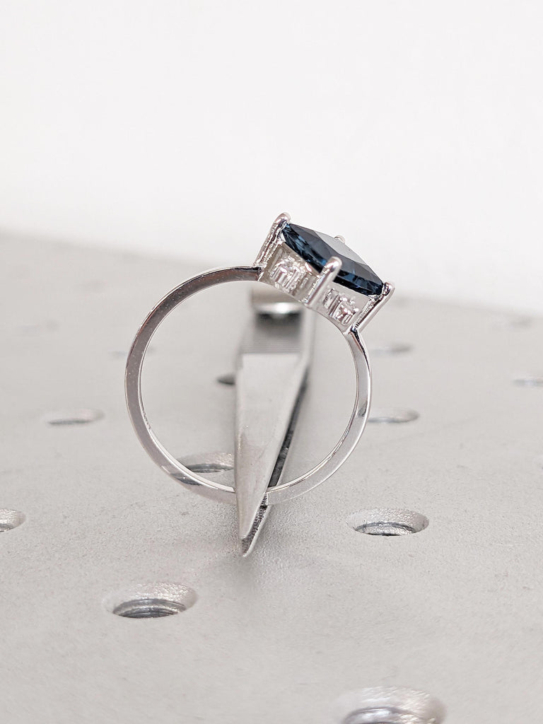 London Blue Topaz Engagement Ring, White Gold Ring, Blue Topaz Ring, Gemstone Ring, Princess Cut Solitaire Ring, December Birthstone Ring